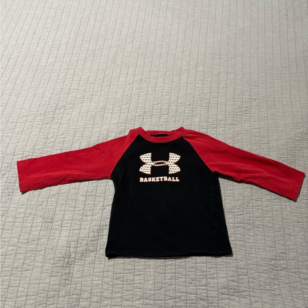 Under Armour Kids' Black and Red Long Sleeve Tee